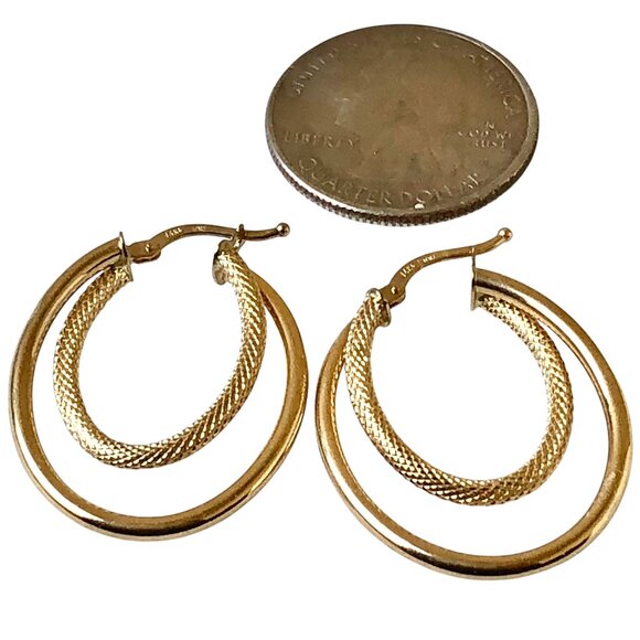 14K Yellow Gold Earrings Duble Hoops Italy 2.2 grams Leverback New - Picture 14 of 15